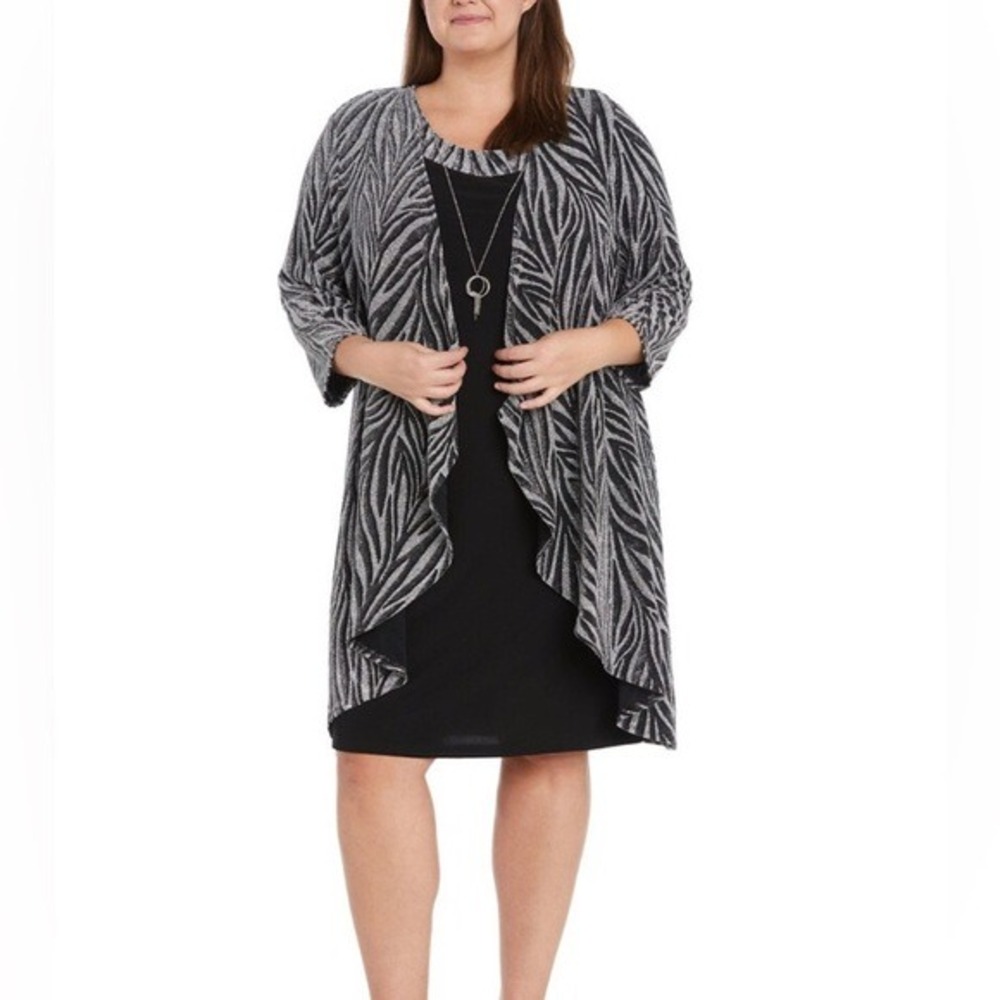 R & M Collection Women's 16‎ Jacket Black Silver Metallic Zebra 9457JJ NWT